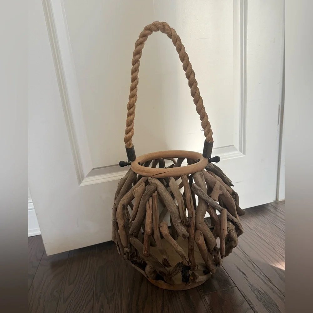 Driftwood Lantern Round Rustic Candle Coastal Design